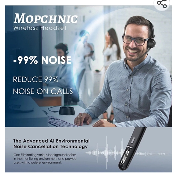 Mopchnic Bluetooth Headset, Wireless Headset w Microphone AI Noise Canceling - Picture 2 of 13